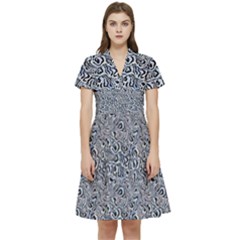 Blue Black Snake Pattern Short Sleeve Waist Detail Dress by DinkovaArt