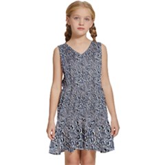 Blue Black Snake Pattern Kids  Sleeveless Tiered Mini Dress by DinkovaArt