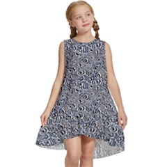 Blue Black Snake Pattern Kids  Frill Swing Dress by DinkovaArt