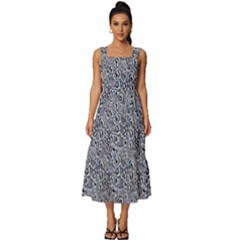 Blue Black Snake Pattern Square Neckline Tiered Midi Dress by DinkovaArt