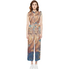 Blue Flow Women s Frill Top Chiffon Jumpsuit by kaleidomarblingart