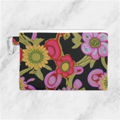 Mid Century Retro Floral 1970s 1960s Pattern 70 Canvas Cosmetic Bag (large) by violetheavensky
