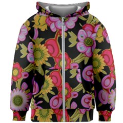 Mid Century Retro Floral 1970s 1960s Pattern 70 Kids  Zipper Hoodie Without Drawstring by violetheavensky