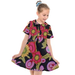 Mid Century Retro Floral 1970s 1960s Pattern 70 Kids  Short Sleeve Shirt Dress by violetheavensky