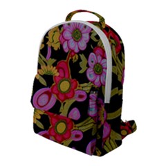 Mid Century Retro Floral 1970s 1960s Pattern 70 Flap Pocket Backpack (large) by violetheavensky