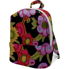 Mid Century Retro Floral 1970s 1960s Pattern 70 Zip Up Backpack by violetheavensky