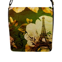 Floral Eiffel Tower Vintage French Paris Flap Closure Messenger Bag (large) by chicelegantboutique