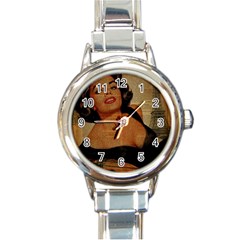 Vintage Newspaper Print Pin Up Girl Paris Eiffel Tower Round Italian Charm Watch by chicelegantboutique