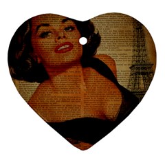 Vintage Newspaper Print Pin Up Girl Paris Eiffel Tower Heart Ornament by chicelegantboutique