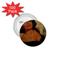 Vintage Newspaper Print Pin Up Girl Paris Eiffel Tower 1 75  Button (100 Pack) by chicelegantboutique