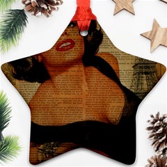 Vintage Newspaper Print Pin Up Girl Paris Eiffel Tower Star Ornament (two Sides) by chicelegantboutique