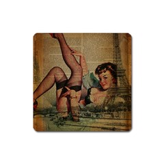 Vintage Newspaper Print Sexy Hot Pin Up Girl Paris Eiffel Tower Magnet (square) by chicelegantboutique