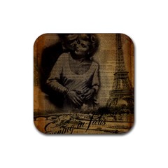 Romantic Kissing Couple Love Vintage Paris Eiffel Tower Drink Coaster (square) by chicelegantboutique