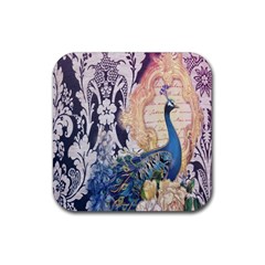 Damask French Scripts  Purple Peacock Floral Paris Decor Drink Coaster (square) by chicelegantboutique