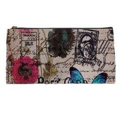 Floral Scripts Blue Butterfly Eiffel Tower Vintage Paris Fashion Pencil Case by chicelegantboutique