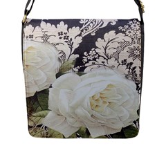 Elegant White Rose Vintage Damask Flap Closure Messenger Bag (large) by chicelegantboutique