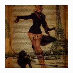 Paris Lady And French Poodle Vintage Newspaper Print Sexy Hot Gil Elvgren Pin Up Girl Paris Eiffel T Glasses Cloth (medium, Two Sided) by chicelegantboutique