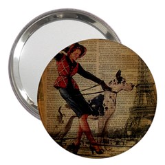 Paris Girl And Great Dane Vintage Newspaper Print Sexy Hot Gil Elvgren Pin Up Girl Paris Eiffel Towe 3  Handbag Mirror by chicelegantboutique