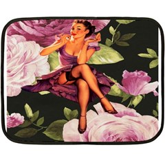Cute Gil Elvgren Purple Dress Pin Up Girl Pink Rose Floral Art Mini Fleece Blanket (two Sided) by chicelegantboutique