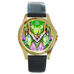 Graffity Round Leather Watch (gold Rim)  by Siebenhuehner