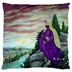 Jesus Overlooking Jerusalem - Ave Hurley - Artrave - Large Cushion Case (single Sided)  by ArtRave2