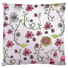 Pink Whimsical Flowers On Pink Large Cushion Case (single Sided)  by Zandiepants