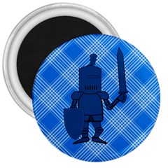 Blue Knight On Plaid 3  Button Magnet by StuffOrSomething