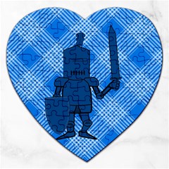 Blue Knight On Plaid Jigsaw Puzzle (heart) by StuffOrSomething
