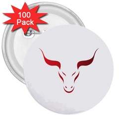 Stylized Symbol Red Bull Icon Design 3  Button (100 Pack) by rizovdesign