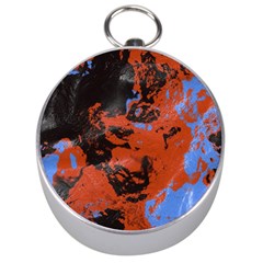 Orange Blue Black Texture Silver Compass by LalyLauraFLM