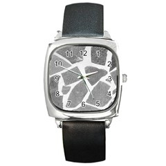 Grey White Tiles Pattern Square Leather Watch by yoursparklingshop