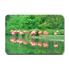 Flamingo Birds At Lake Small Door Mat by yoursparklingshop