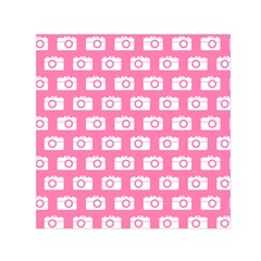 Pink Modern Chic Vector Camera Illustration Pattern Small Satin Scarf (square)  by GardenOfOphir