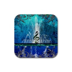 Clef With Water Splash And Floral Elements Rubber Square Coaster (4 Pack)  by FantasyWorld7