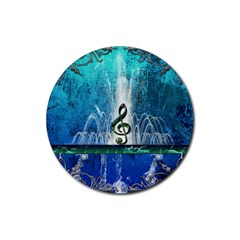 Clef With Water Splash And Floral Elements Rubber Round Coaster (4 Pack)  by FantasyWorld7