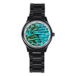Turquoise Blue Zebra Abstract  Stainless Steel Round Watches Front