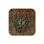 Elegant Clef With Floral Elements On A Background With Damasks Rubber Coaster (Square)  Front