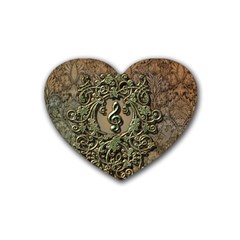 Elegant Clef With Floral Elements On A Background With Damasks Heart Coaster (4 Pack)  by FantasyWorld7