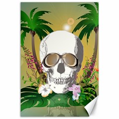 Funny Skull With Sunglasses And Palm Canvas 12  X 18   by FantasyWorld7