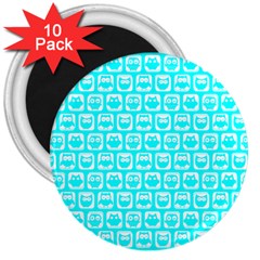 Aqua Turquoise And White Owl Pattern 3  Magnets (10 Pack)  by GardenOfOphir