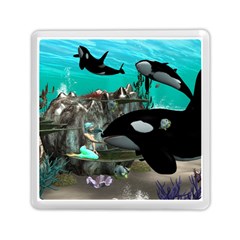 Cute Mermaid Playing With Orca Memory Card Reader (square)  by FantasyWorld7