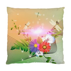 Wonderful Colorful Flowers With Dragonflies Standard Cushion Cases (two Sides)  by FantasyWorld7