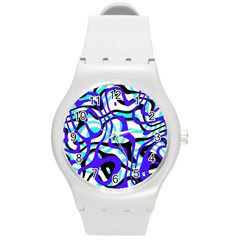 Ribbon Chaos Ocean Round Plastic Sport Watch (m) by ImpressiveMoments