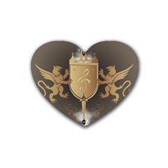 Music, Clef On A Shield With Liions And Water Splash Rubber Coaster (heart)  by FantasyWorld7