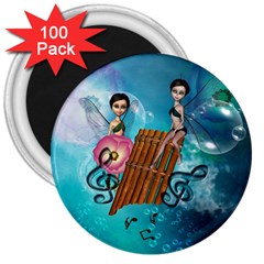 Music, Pan Flute With Fairy 3  Magnets (100 Pack) by FantasyWorld7