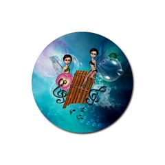 Music, Pan Flute With Fairy Rubber Coaster (round)  by FantasyWorld7