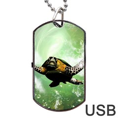 Beautiful Seaturtle With Bubbles Dog Tag Usb Flash (one Side) by FantasyWorld7