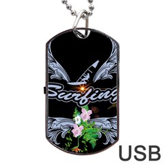 Surfboarder With Damask In Blue On Black Bakcground Dog Tag Usb Flash (two Sides)  by FantasyWorld7