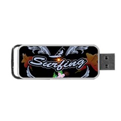 Surfboarder With Damask In Blue On Black Bakcground Portable Usb Flash (one Side) by FantasyWorld7