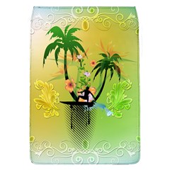 Surfing, Surfboarder With Palm And Flowers And Decorative Floral Elements Flap Covers (l)  by FantasyWorld7